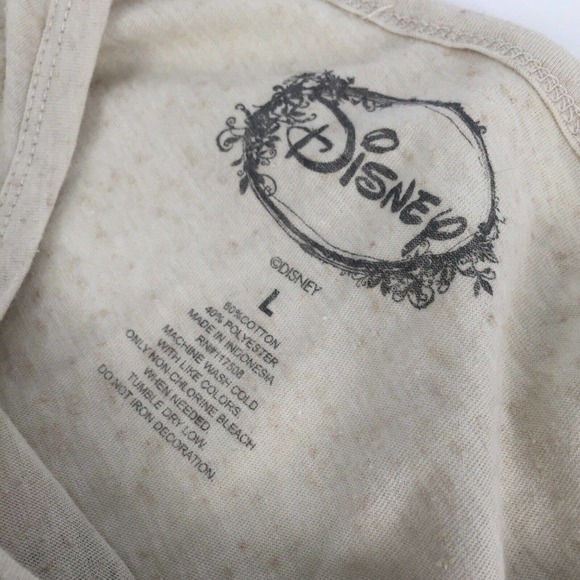 Disney Mickey Mouse Rose Floral Print Rolled Short Sleeve T-Shirt Large Cream L - Picture 3 of 5